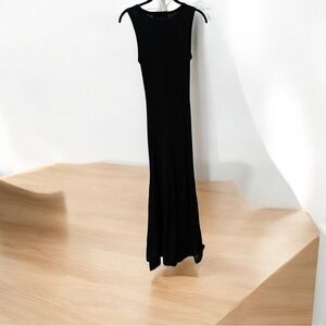 ZARA Black Maxi Dress Size Small STRETCHY BLK Solid Ribbed Top/ Embroidery